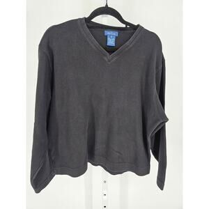 Vtg Faconable Mens Sz XL V Neck Sweater Solid Black Cotton